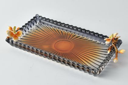 Golden Blossom Amber Glass Display Tray