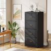 Vertical File Cabinet in Black Wood Finish with 4 Lockable Storage Drawers