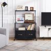Industrial Modern Black Metal Wood Printer Stand File Cabinet w/ Fabric Drawers