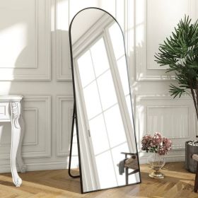 Black 58-inch Full Length Arched Floor Mirror with Stand and Wall Hanging Screws