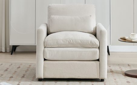31.9" Cozy Upholstered Armchair Oversized Comfy Cloud Sofa Double Cushion Single Sofa Plush Cushion Armchair for Living Room, Beige