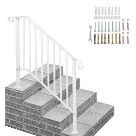 Matte White Galvanized Iron Stair Handrail Outdoor Step Railing Heavy Duty Metal Porch Banister for Patio Garden Deck Stairs Safety Support for 1