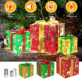 Set of 3 Christmas Lighted Gift Boxes Xmas Present Ornament 50 LED Christmas Box Decorations with Ribbon Bows IP44 Waterproof Battery Powered for