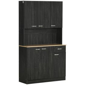 71" Kitchen Buffet with Hutch, Freestanding Kitchen Cabinet with Doors, Drawers, Microwave Counter, Black