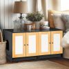 Double Litter Box Enclosure,Cat Litter Box Enclosure for 2 Cats, Hidden Litter Box Furniture with Rattan Doors, 47" L x 19.8" W x 21.8" H,Black