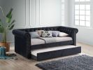 Luxurious 1pc Modern Aesthetic Beautifully Button Tufted Nailhead Trim Design Daybed Built-in pull-out Trundle Bed Living Space Guest Room Bedroom Bla