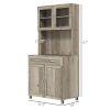 67" Buffet with Hutch, Modern Kitchen Pantry, Freestanding Cabinet with Glass Doors, Shelves and Drawers, Gray