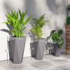 Trio of Tall Grey Planters: Stackable, with Drainage, Ideal for Outdoor or Indoor Use|
