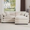 Corduroy Two-Seater Sofa with 1 Footrest, L-Shaped 2-Seater Sofa with Ottoman for Small Living Spaces, Light Beige Corduroy Sofa
