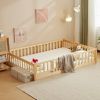 Original wood color painted pine fence bed with door and deck board full children's wooden bed