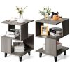 2 Pieces Wooden Modern Nightstand Set with Solid Wood Legs for Living Room