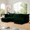 Slipcovered U Shape Sectional Deep Seat Sofa Couch, 3 Seater Sofa with French Edges Design Multiple Big Pillows