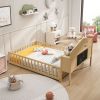 Full-size Montessori Floor Bed with Bookcases and Blackboards, Versatile Platform Beds with Guard rails, Solid Wood Floor Beds with Storage Headboards