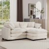 Corduroy Two-Seater Sofa with 1 Footrest, L-Shaped 2-Seater Sofa with Ottoman for Small Living Spaces, Light Beige Corduroy Sofa