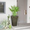 Set of 3 Tall Planters, 28" Outdoor Planter w/ Drainage Holes, Faux Wood Plastic Flower Pots, Dark Brown