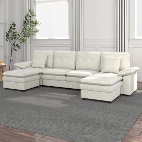 PPL 6 - Seater Modular Sectional Sofa with Movable Ottoman, Comfy Deep Seat Cloud Couch for Living Room, Apartment, Office (Color: Beige White)