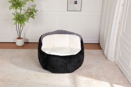 Oversized Bean Bag Chairs,Multicolor Faux Fur Couch Filled with Shredded Sponge,Large Lounger Sofa For Living Room,No Assembly Required (Color: Black+White+Grey)