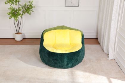 Oversized Bean Bag Chairs,Multicolor Faux Fur Couch Filled with Shredded Sponge,Large Lounger Sofa For Living Room,No Assembly Required (Color: Dark Green+Yellow+Grey)
