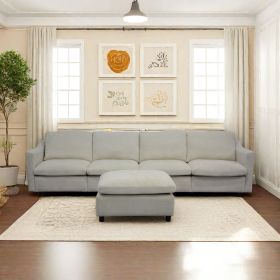 4-Seater Modern Beige Fabric Modular Cloud Sofa with Ottoman, Sectional Sofa, Chenille Cloud Couch Deep Seat for Living Room (Color: Beige)