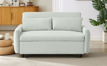 57.48" Pull-out Sofa Bed Convertible Couch 2 Seat Loveseat Sofa Modern Sleeper Sofa with Two Throw Pillows and USB Ports for Living Room (Color: as Pic)