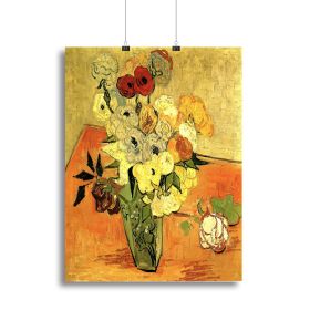 Still Life Japanese Vase with Roses and Anemones by Van Gogh Canvas Print or Poster (type: Standard Framed Canvas Print, size: 24" x 16" / 60cm x 40cm (approx))
