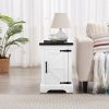 Farmhouse End table Nightstand Rectangular Farmhouse End Table with Barn Door and Adjustable Storage Shelf, Rustic Sofa Side Table for Living Room
