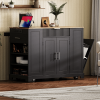 Fluted Kitchen Island with Trash Can Storage Cabinet, Power Outlet, Internal Storage Rack, Rolling Kitchen Islands on 5 Wheels with 3 Drawer